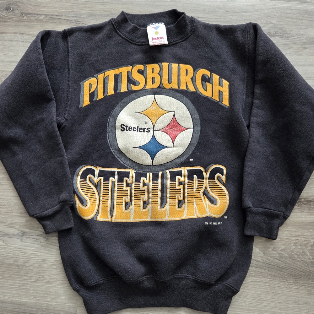 YOUTH Vintage 1993‎ Pittsburgh Steelers Sweatshirt Black Crewneck M(10-12) USA